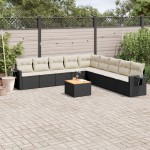 vidaXL Set canapele de grădină cu perne, 10 piese, negru, poliratan vidaXL Set canapele de grădină cu perne, 10 piese, negru, poliratan
