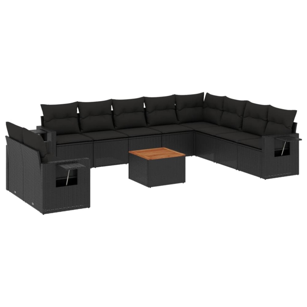 vidaXL Set canapele de grădină cu perne, 11 piese, negru, poliratan