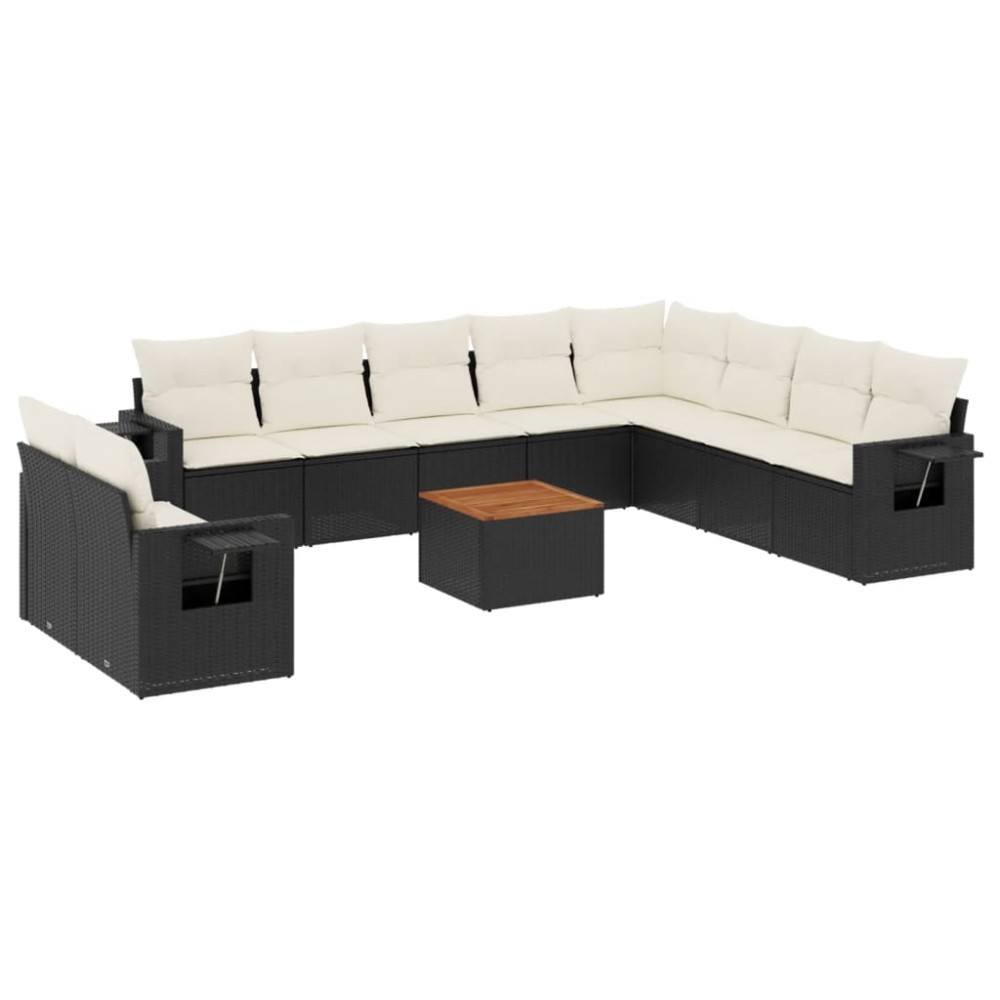 vidaXL Set canapele de grădină cu perne, 11 piese, negru, poliratan