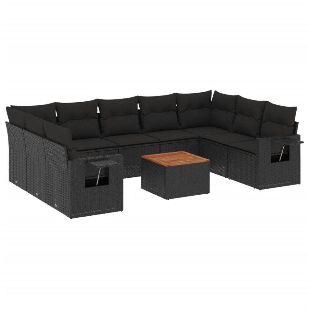 vidaXL Set canapele de grădină cu perne, 10 piese, negru, poliratan