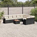 vidaXL Set canapele de grădină cu perne, 10 piese, negru, poliratan vidaXL Set canapele de grădină cu perne, 10 piese, negru, poliratan