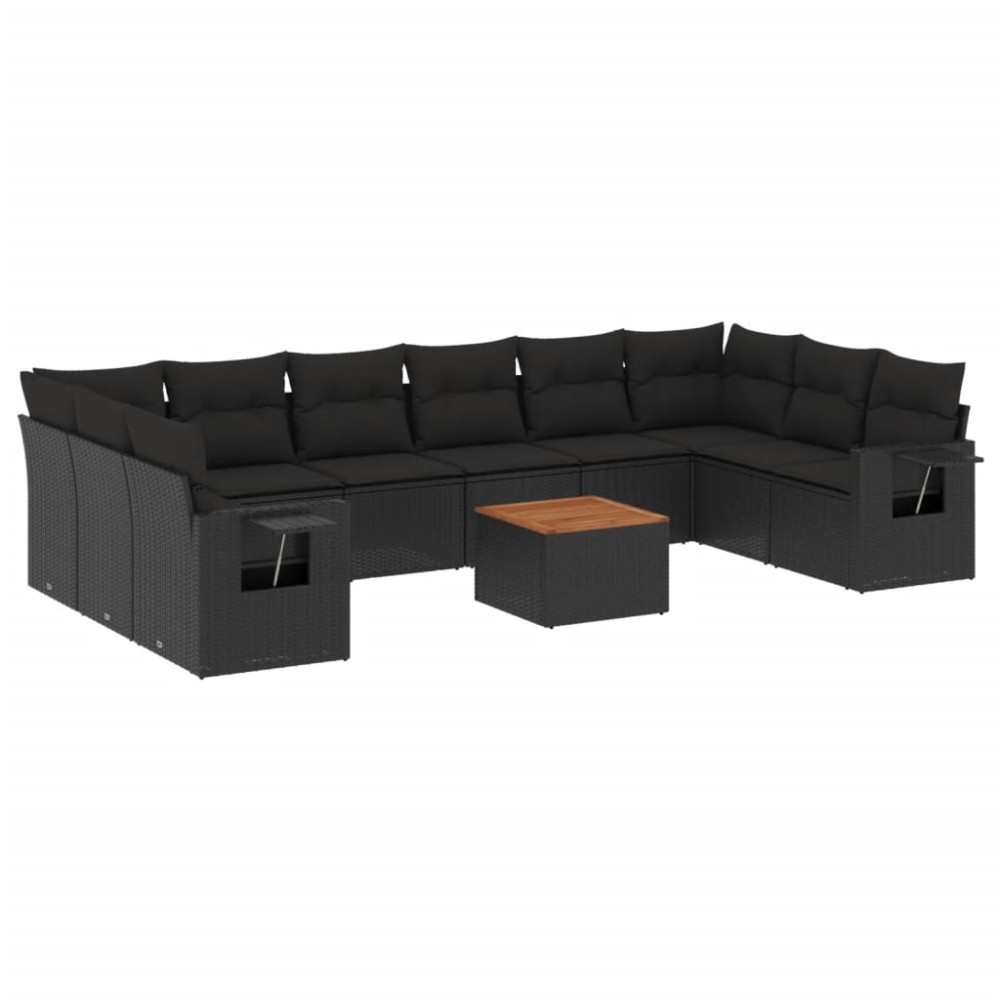 vidaXL Set canapele de grădină cu perne, 11 piese, negru, poliratan