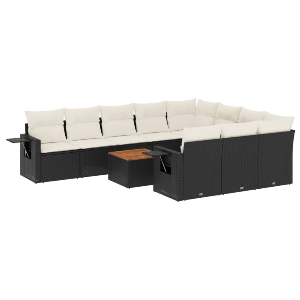 vidaXL Set canapele de grădină cu perne, 11 piese, negru, poliratan