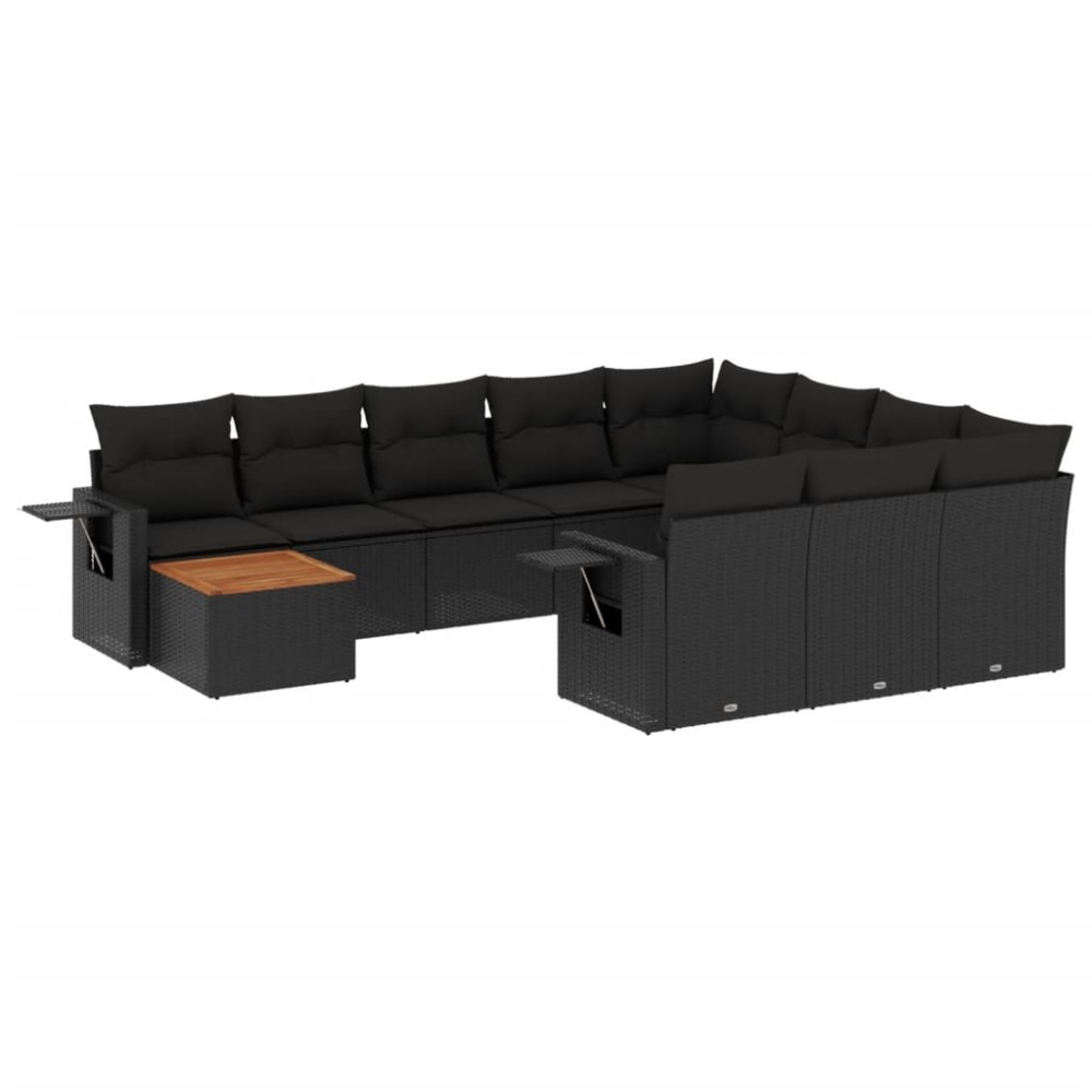 vidaXL Set canapele de grădină cu perne, 11 piese, negru, poliratan
