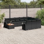 vidaXL Set canapele de grădină cu perne, 11 piese, negru, poliratan