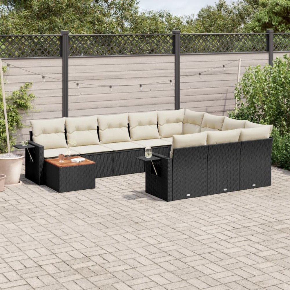 vidaXL Set canapele de grădină cu perne, 11 piese, negru, poliratan