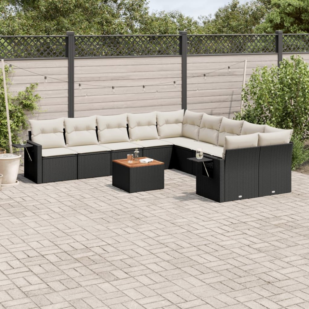 vidaXL Set canapele de grădină cu perne, 11 piese, negru, poliratan