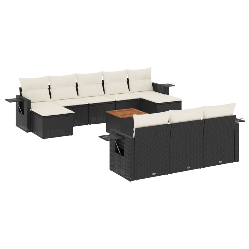 vidaXL Set canapele de grădină cu perne, 11 piese, negru, poliratan