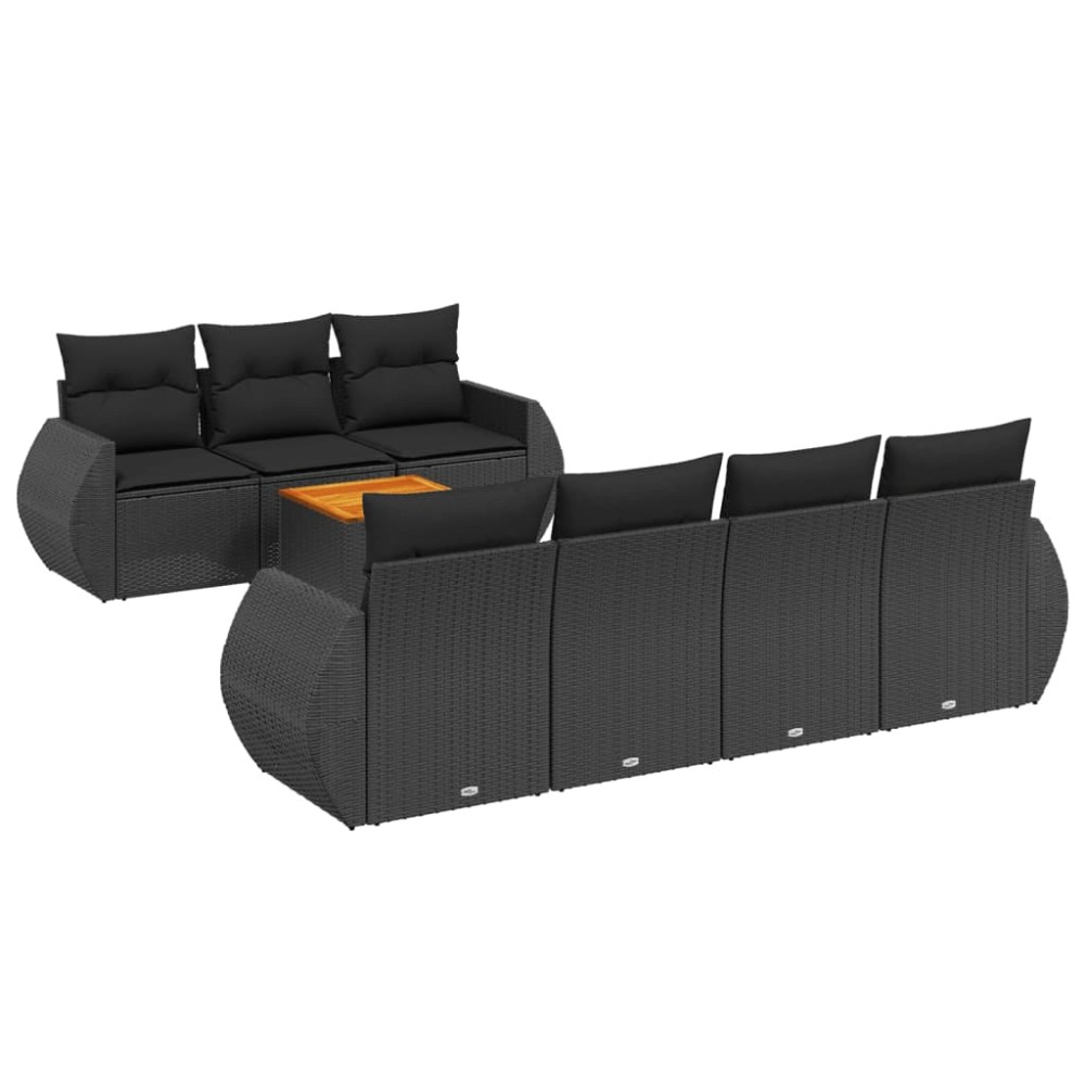 vidaXL Set mobilier de grădină cu perne, 8 piese, negru, poliratan
