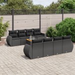 vidaXL Set mobilier de grădină cu perne, 9 piese, negru, poliratan