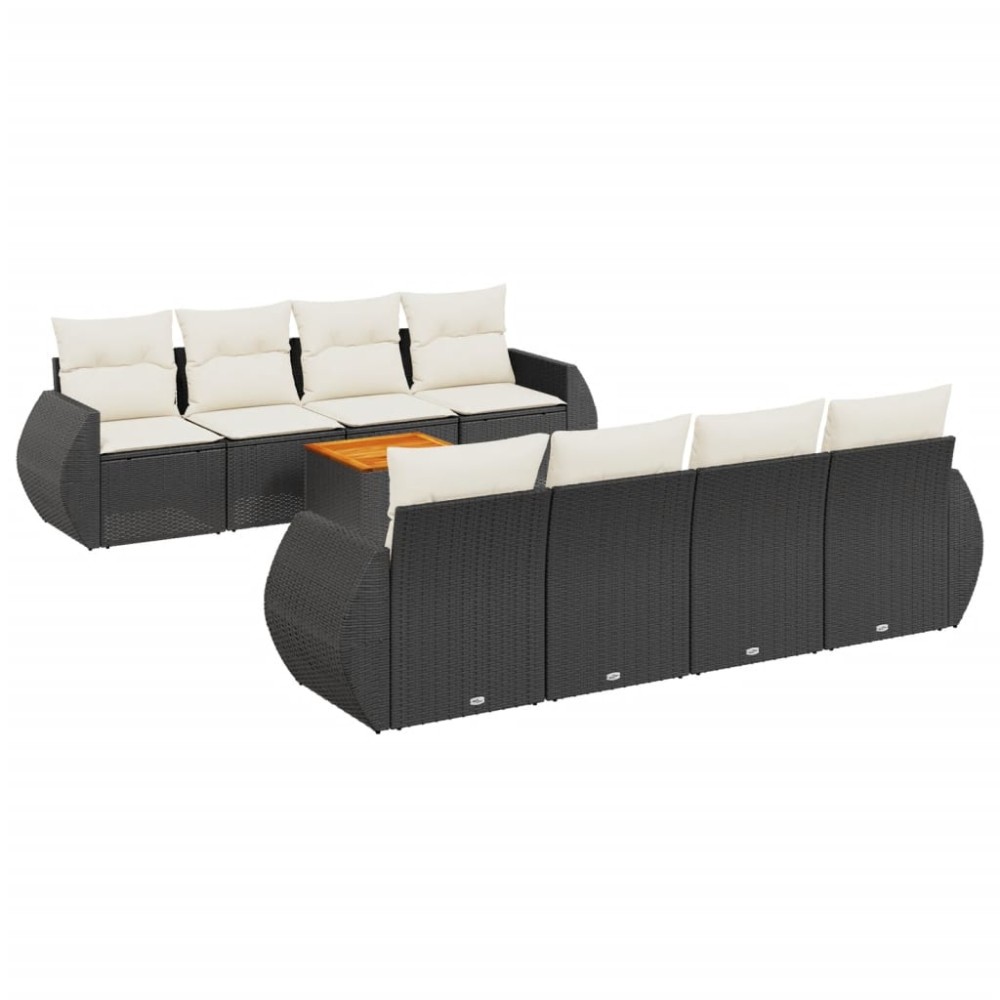 vidaXL Set mobilier de grădină cu perne, 9 piese, negru, poliratan