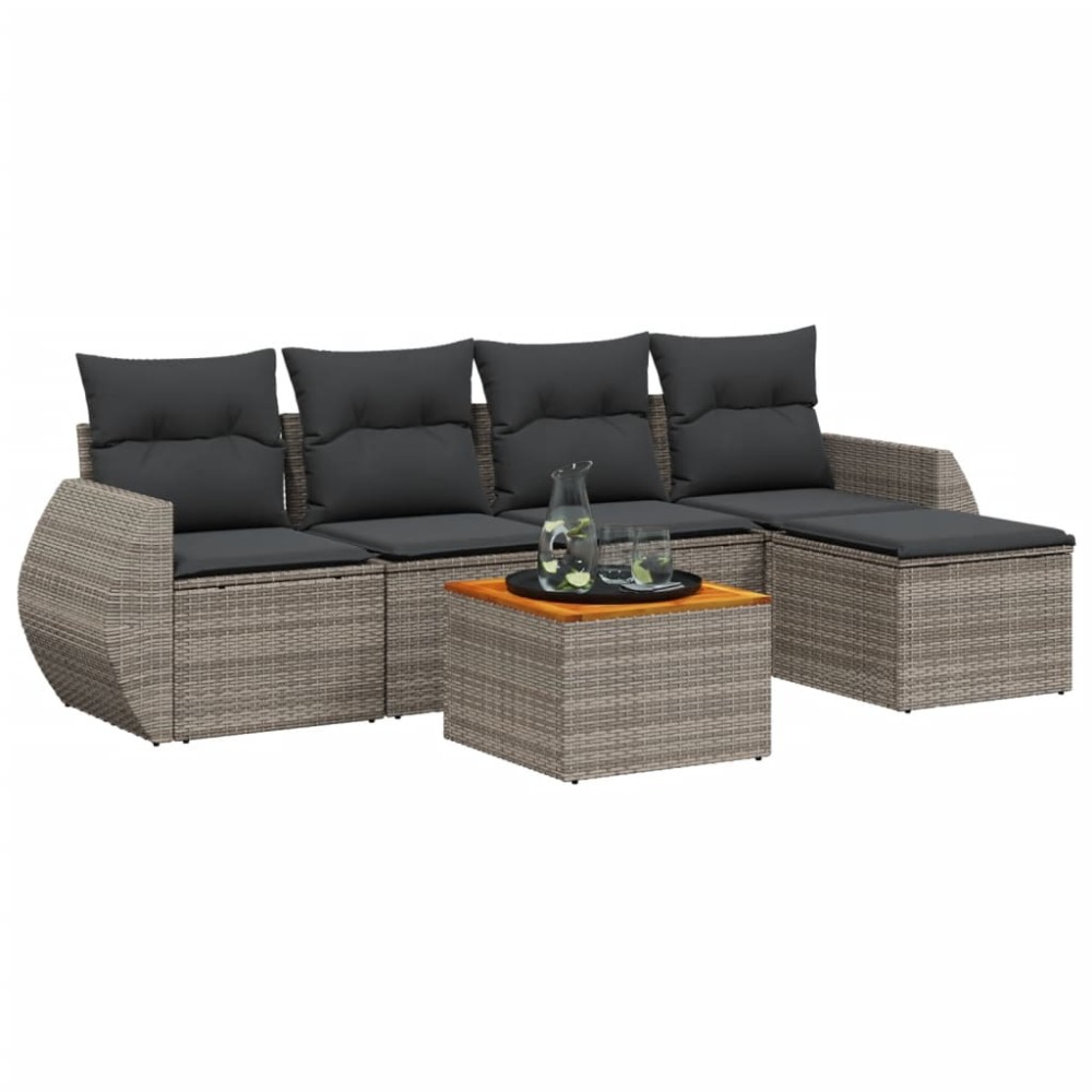 vidaXL Set mobilier grădină cu perne, 6 piese, gri, poliratan