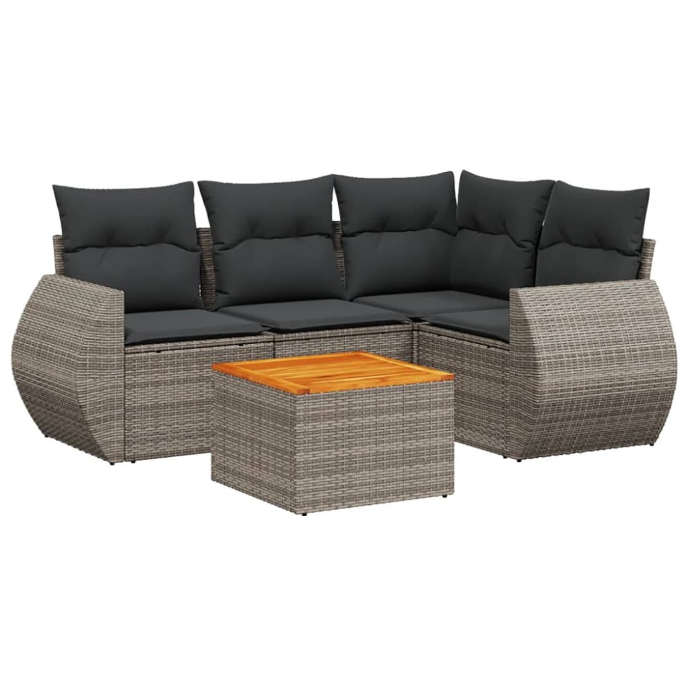 vidaXL Set canapea de grădină cu perne, 5 piese, gri, poliratan