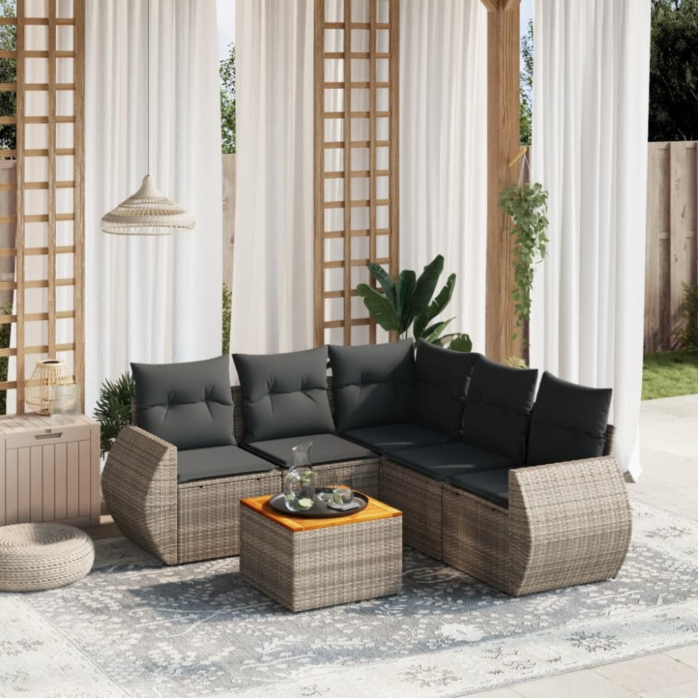 vidaXL Set mobilier grădină cu perne, 6 piese, gri, poliratan