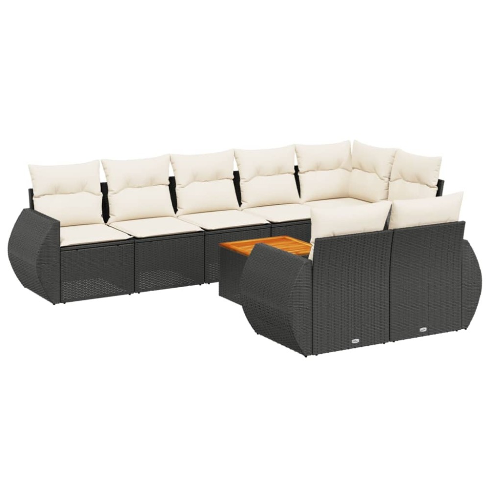vidaXL Set mobilier de grădină cu perne, 9 piese, negru, poliratan