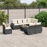 vidaXL Set mobilier de grădină cu perne, 9 piese, negru, poliratan vidaXL Set mobilier de grădină cu perne, 9 piese, negru, poliratan