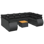 vidaXL Set canapele de grădină cu perne, 10 piese, negru, poliratan