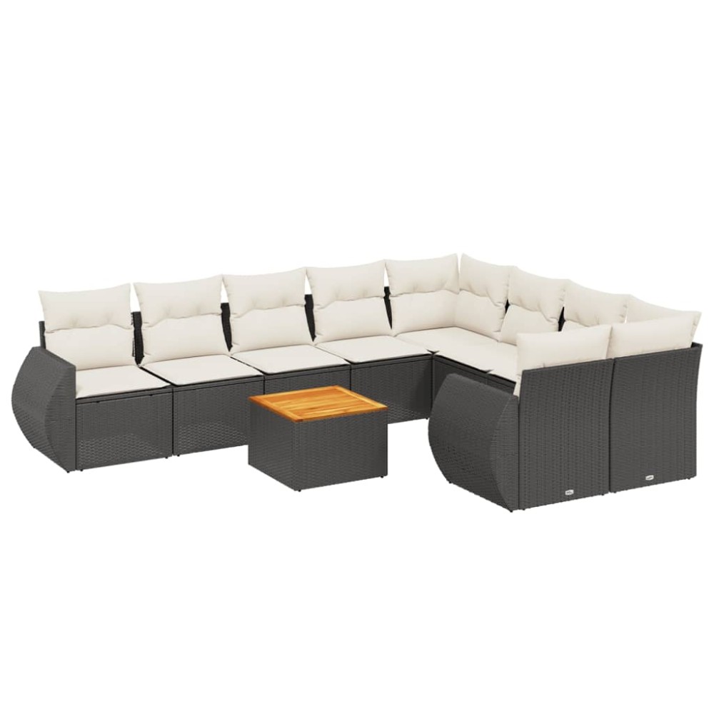 vidaXL Set canapele de grădină cu perne, 10 piese, negru, poliratan