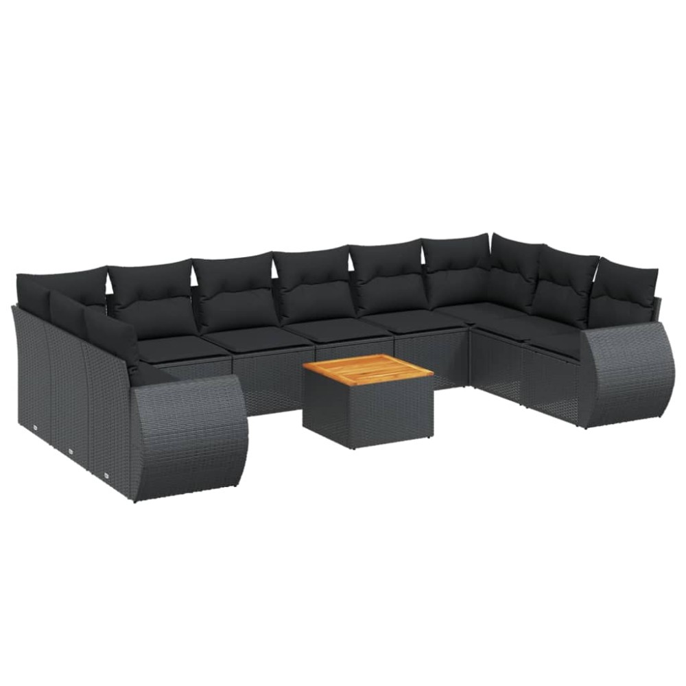 vidaXL Set canapele de grădină cu perne, 11 piese, negru, poliratan
