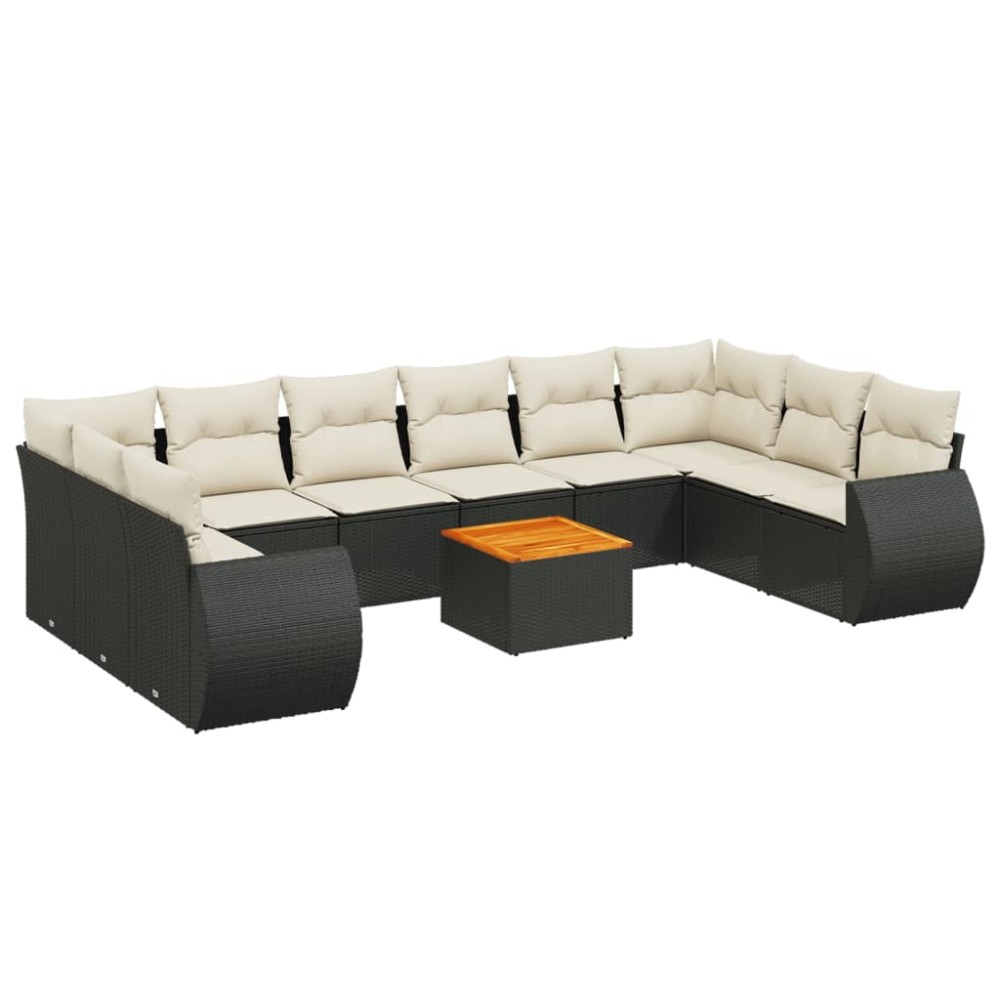 vidaXL Set canapele de grădină cu perne, 11 piese, negru, poliratan