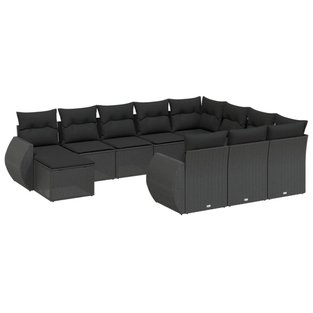 vidaXL Set canapele de grădină cu perne, 11 piese, negru, poliratan