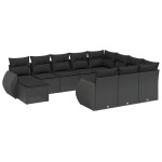 vidaXL Set canapele de grădină cu perne, 11 piese, negru, poliratan