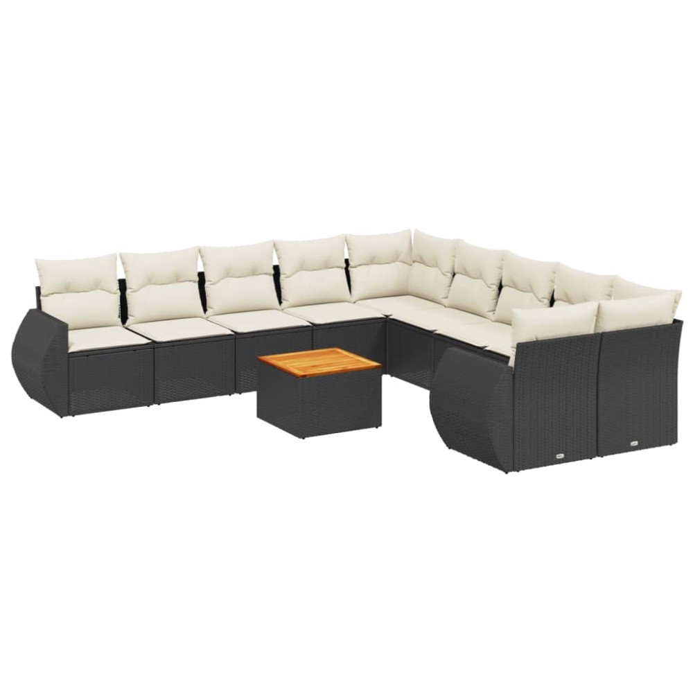 vidaXL Set canapele de grădină cu perne, 11 piese, negru, poliratan
