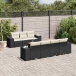 vidaXL Set mobilier de grădină cu perne, 8 piese, negru, poliratan