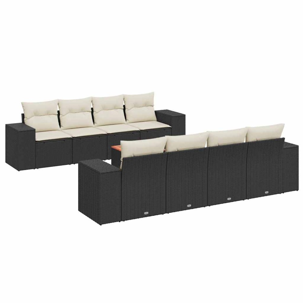 vidaXL Set mobilier de grădină cu perne, 9 piese, negru, poliratan