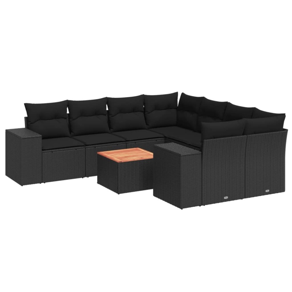 vidaXL Set mobilier de grădină cu perne, 9 piese, negru, poliratan