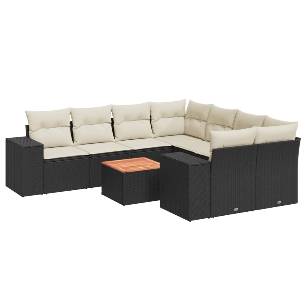 vidaXL Set mobilier de grădină cu perne, 9 piese, negru, poliratan