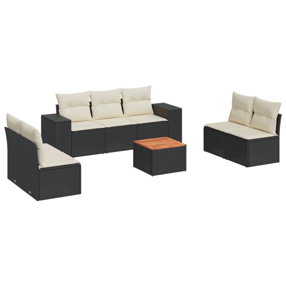 vidaXL Set mobilier de grădină cu perne, 8 piese, negru, poliratan