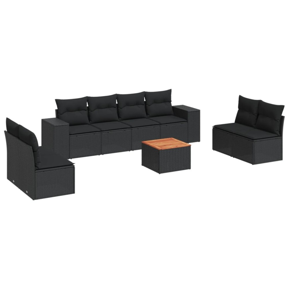 vidaXL Set mobilier de grădină cu perne, 9 piese, negru, poliratan
