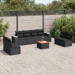 vidaXL Set mobilier de grădină cu perne, 9 piese, negru, poliratan vidaXL Set mobilier de grădină cu perne, 9 piese, negru, poliratan