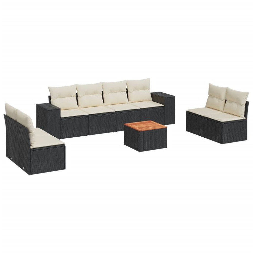 vidaXL Set mobilier de grădină cu perne, 9 piese, negru, poliratan