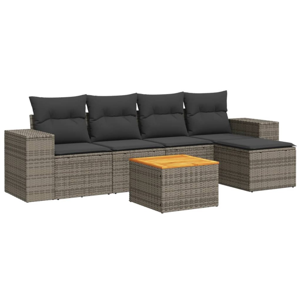 vidaXL Set mobilier grădină cu perne, 6 piese, gri, poliratan
