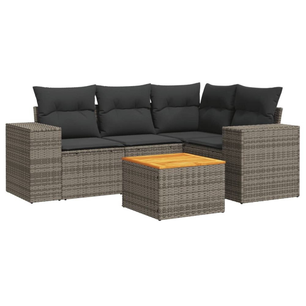 vidaXL Set canapea de grădină cu perne, 5 piese, gri, poliratan