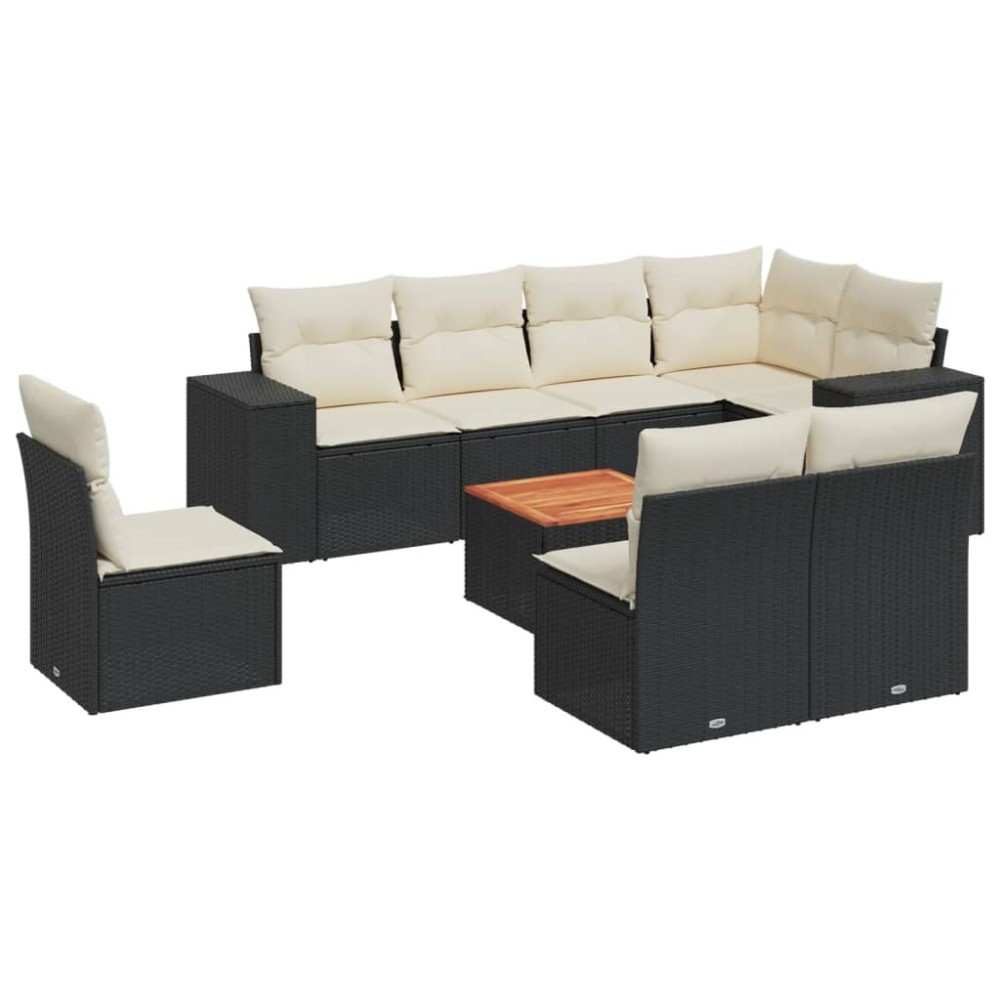 vidaXL Set mobilier de grădină cu perne, 9 piese, negru, poliratan