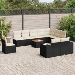 vidaXL Set canapele de grădină cu perne, 11 piese, negru, poliratan vidaXL Set canapele de grădină cu perne, 11 piese, negru, poliratan