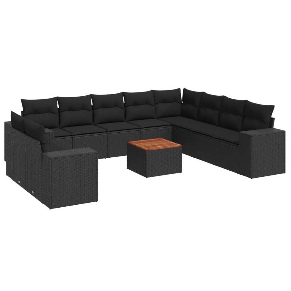 vidaXL Set canapele de grădină cu perne, 11 piese, negru, poliratan