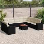 vidaXL Set canapele de grădină cu perne, 11 piese, negru, poliratan vidaXL Set canapele de grădină cu perne, 11 piese, negru, poliratan