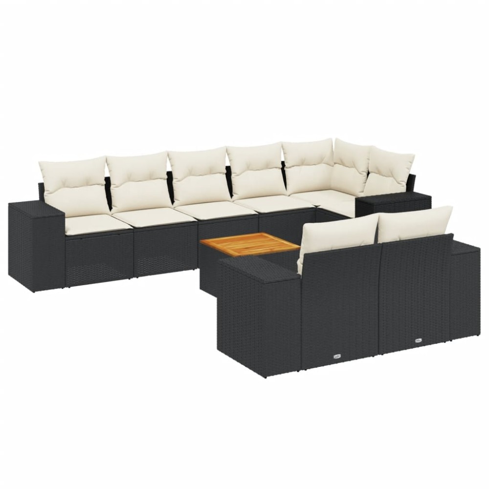 vidaXL Set mobilier de grădină cu perne, 9 piese, negru, poliratan