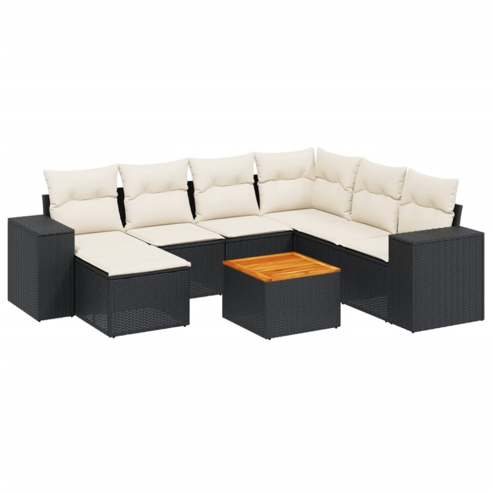 vidaXL Set mobilier de grădină cu perne, 8 piese, negru, poliratan