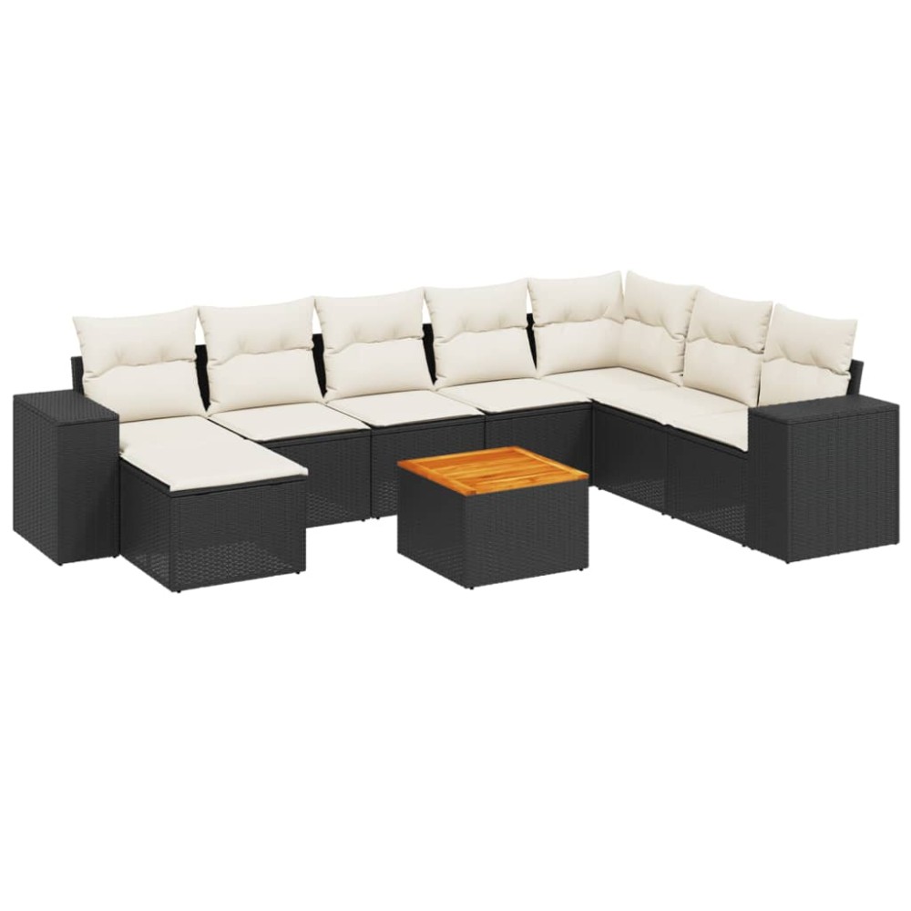 vidaXL Set mobilier de grădină cu perne, 9 piese, negru, poliratan