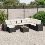 vidaXL Set mobilier de grădină cu perne, 9 piese, negru, poliratan vidaXL Set mobilier de grădină cu perne, 9 piese, negru, poliratan