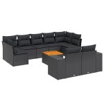 vidaXL Set canapele de grădină cu perne, 10 piese, negru, poliratan