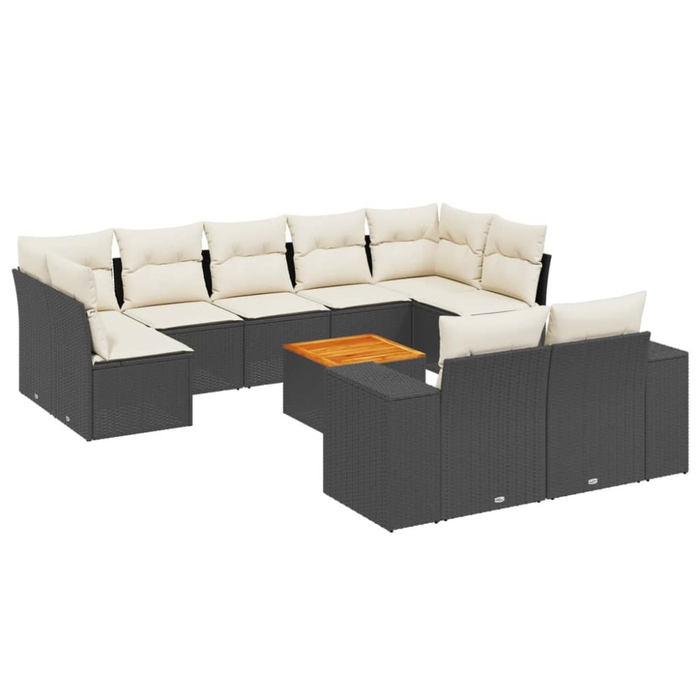vidaXL Set canapele de grădină cu perne, 10 piese, negru, poliratan
