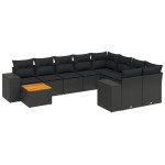 vidaXL Set canapele de grădină cu perne, 10 piese, negru, poliratan