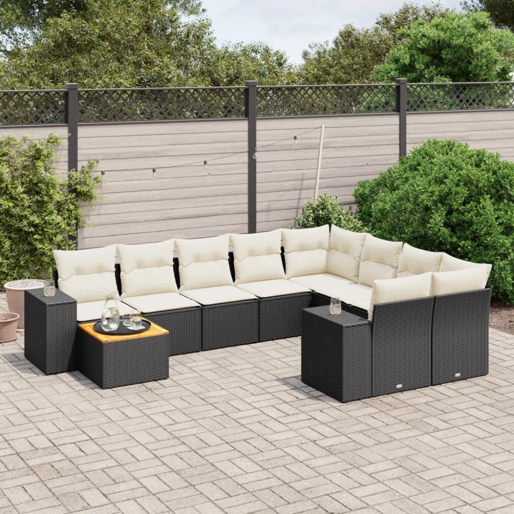 vidaXL Set canapele de grădină cu perne, 10 piese, negru, poliratan
