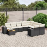 vidaXL Set canapele de grădină cu perne, 10 piese, negru, poliratan